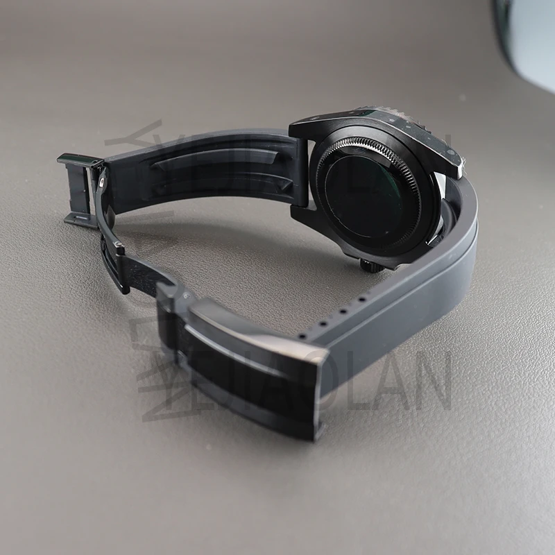40mm Black Men's Watch Cases Rubber Strap For YACHT-MASTER Seiko nh34 nh35 nh36 nh38 Miyota 8215 eta 2824 Movement 28.5mm Dial