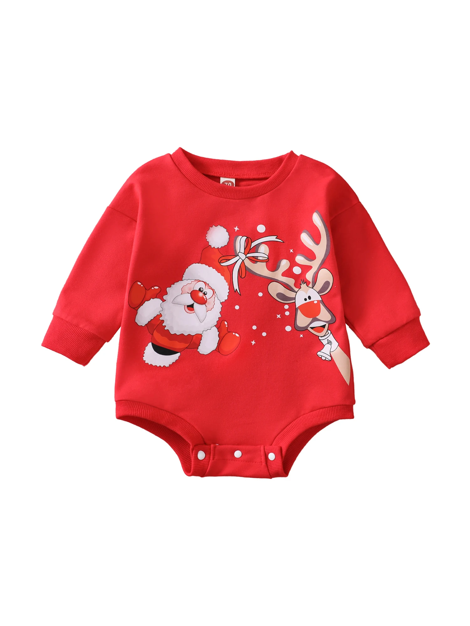 

Christmas Newborn Bady Boys Girls Romper Long Sleeve Crewneck Santa Elk Print Sweatshirt Xmas Fall Pullover Tops