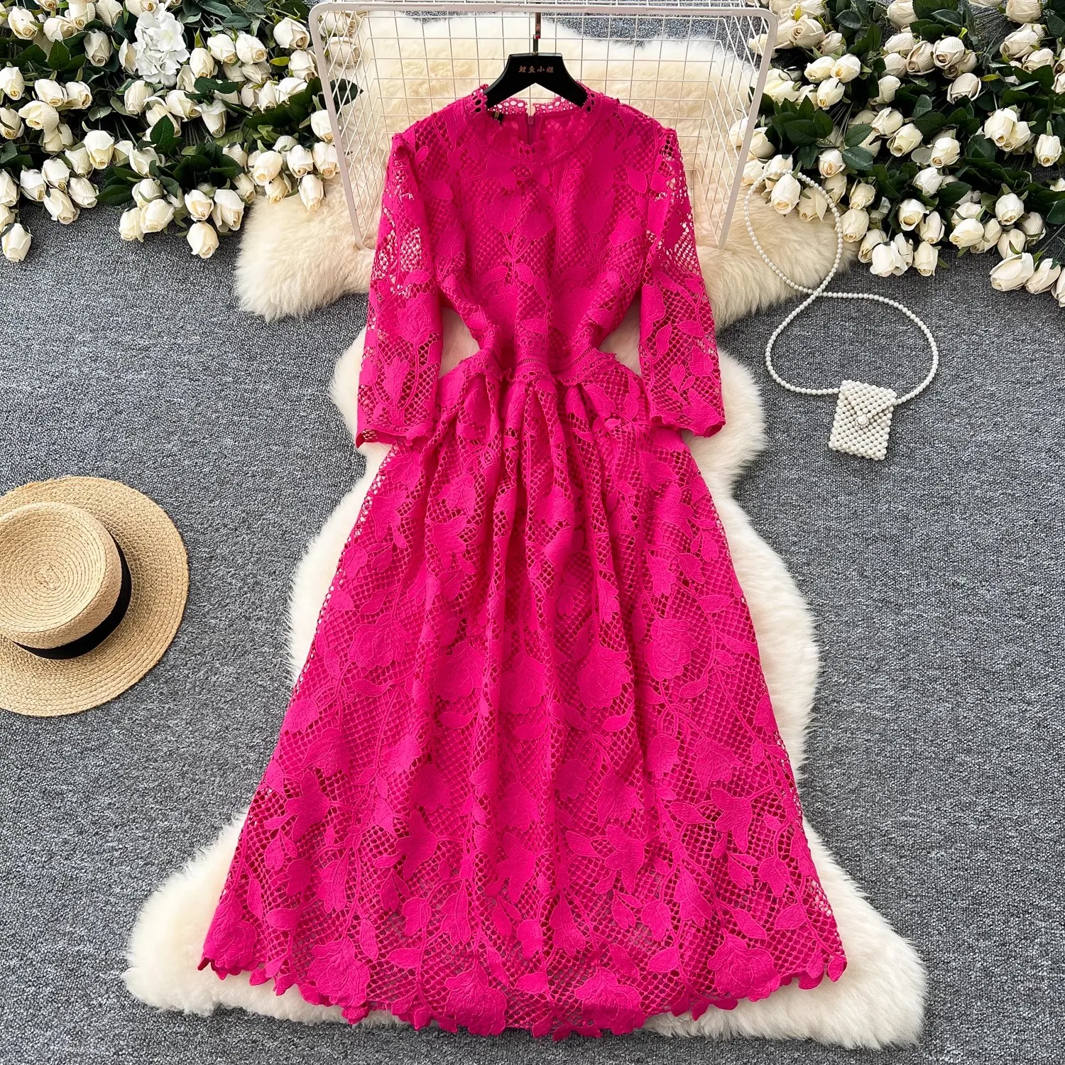 Белое кружевное платье для женщин элегантные платья с круглым вырезом