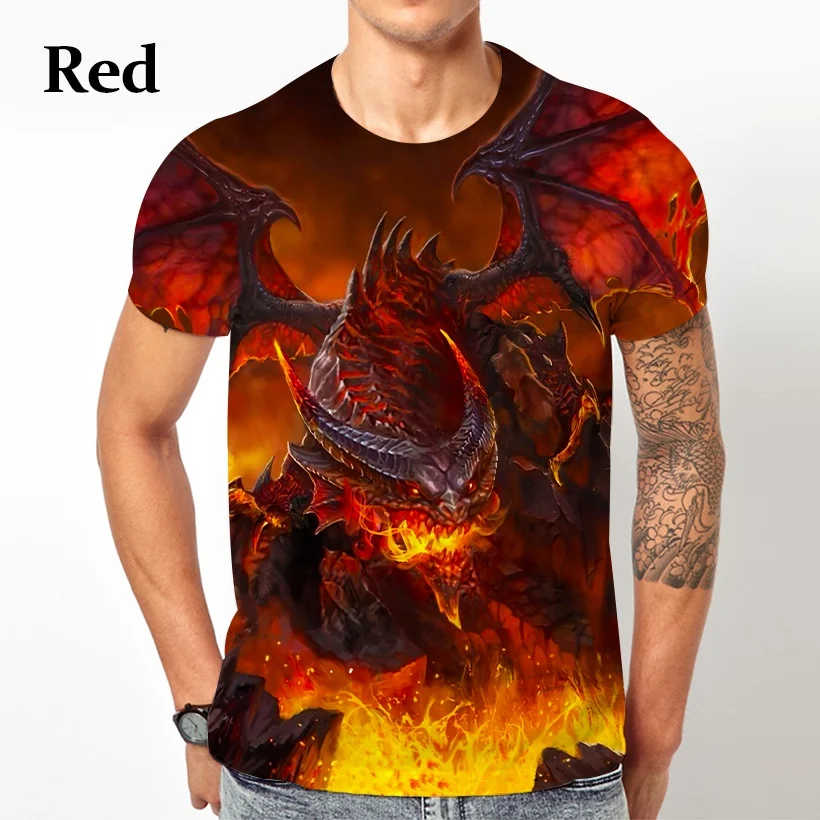 Модная мужская футболка с 3D-принтом дракона большого размера коротким рукавом