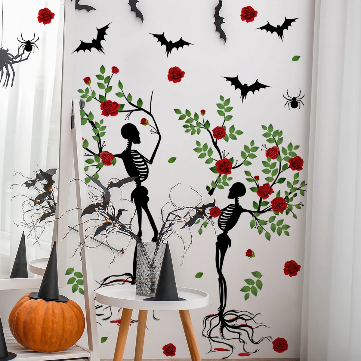 Наклейка на окно Красная роза с надписью летучая мышь