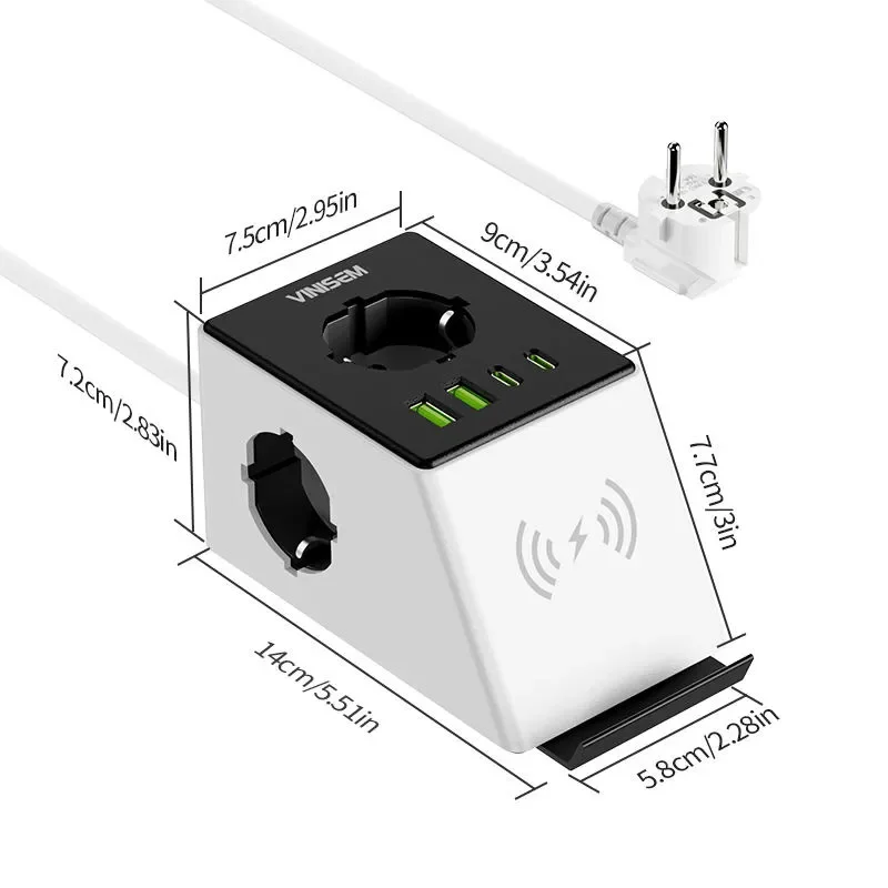 SHINEKNOT 7-позиционная розетка с беспроводной зарядкой