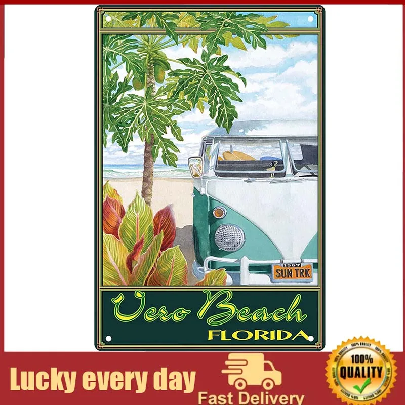 

Vintage Tin Sign Vero Beach Florida Retro Metal Signs,for Garage Family Bar Cafe Room Bathroom Art Wall Decor Poster