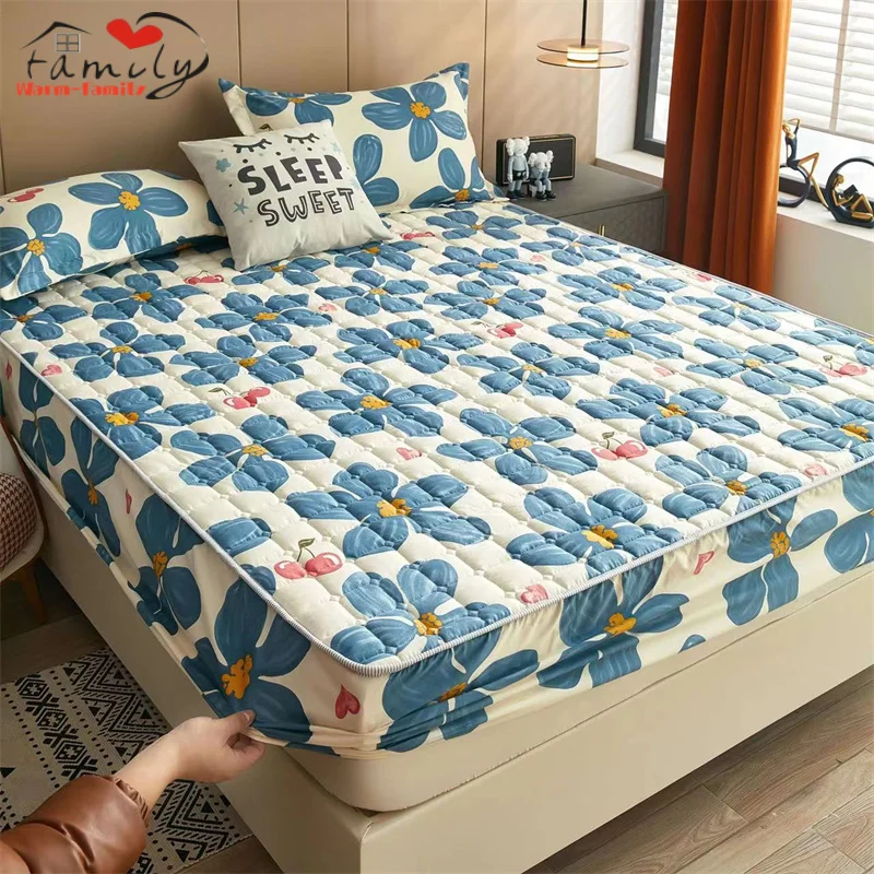

Thick Quilted Elastic Fitted Sheet Double Bed Mattress Cover Protector Soft Warm Deep Pocket Mattress Topper Air-Permeable Cover