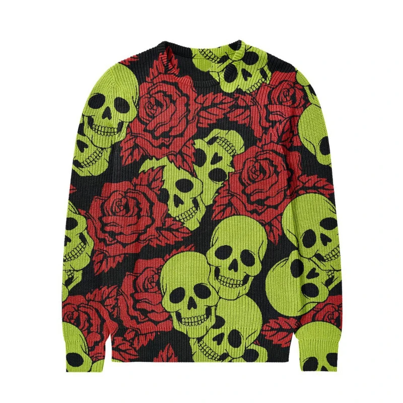 

Fashion Autumn Winter Men Crew Neck Sweater Top Casual Long Sleeve Male Jumper Streetwear Christmas Skull Print Knitted Pullover