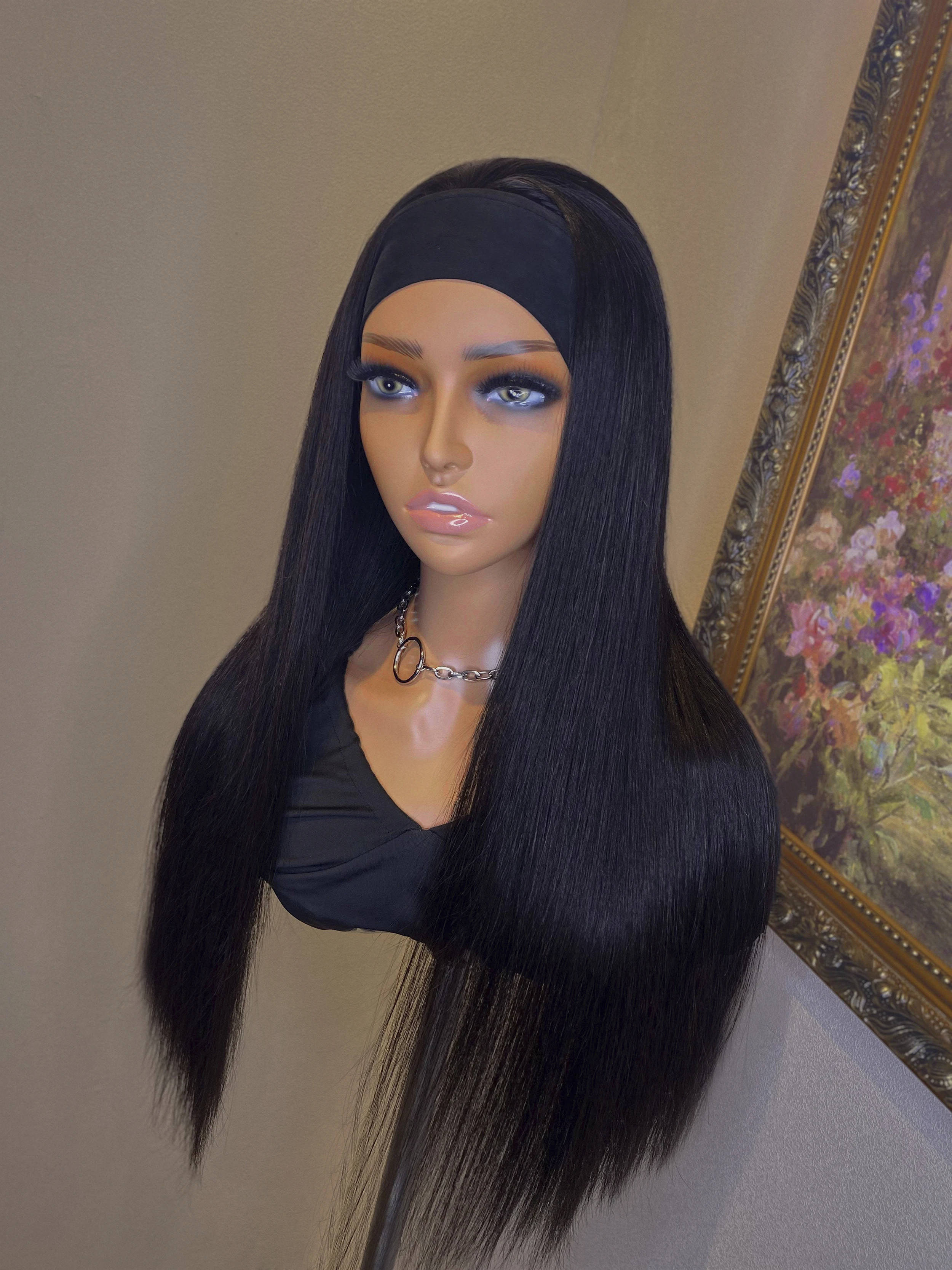 Headband Wig Human Hair Straight Scarf Wig Glueless Brazilian Wigs For Black Women Remy Full Machine Made Wig 180% Density