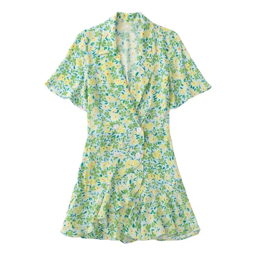 

ZATRHMBM 2022 women's spring and summer new fashion flower print V-neck double-breasted dress Women's jumpsuit