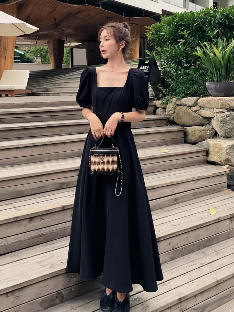 

Женское летнее платье с открытой спиной, черное элегантное платье средней длины с разрезом, Y2k