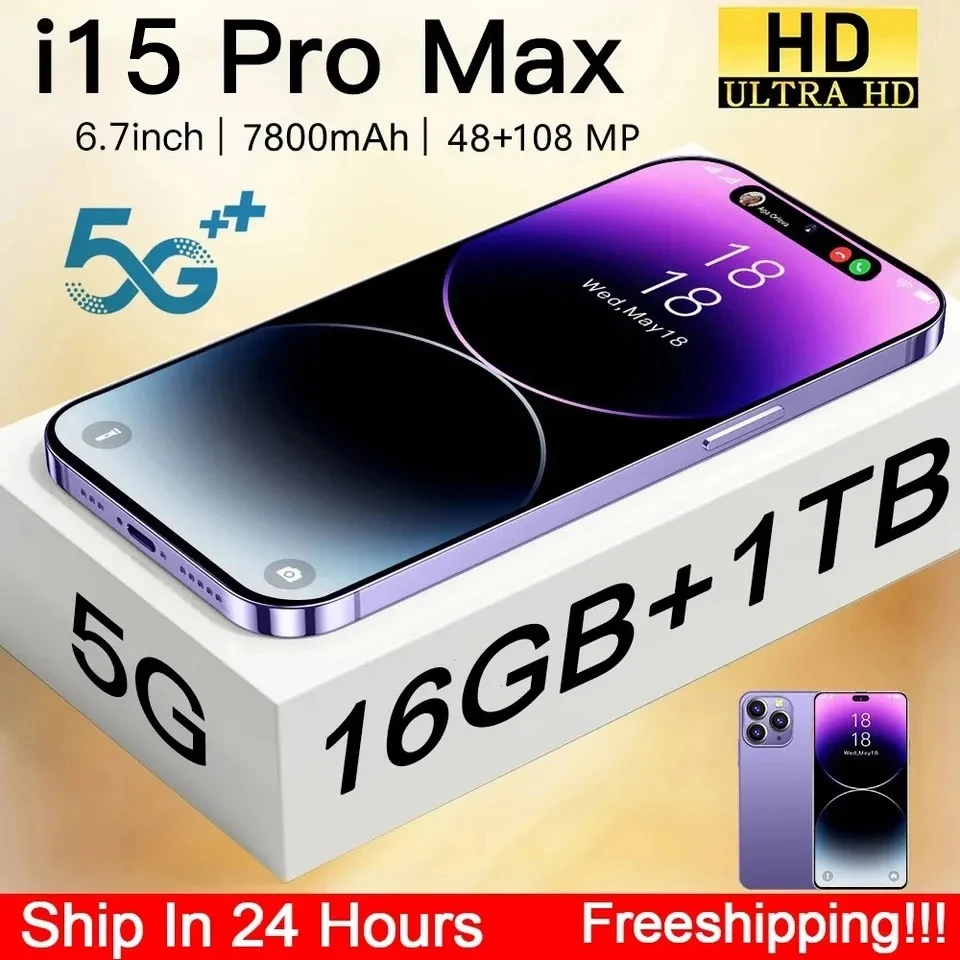 

2023 i15 Pro Max Smart phone 5G 7800mAh 16+1TB 6.7 inch HD Screen Cell Phone New Smartphone Phone Global Version Mobile Phones