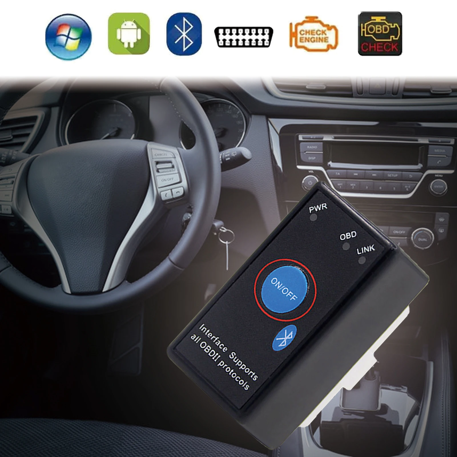 Диагностический сканер OBD2 V1.5 Elm 327 V 1 5 OBD 2 совместимый с Bluetooth