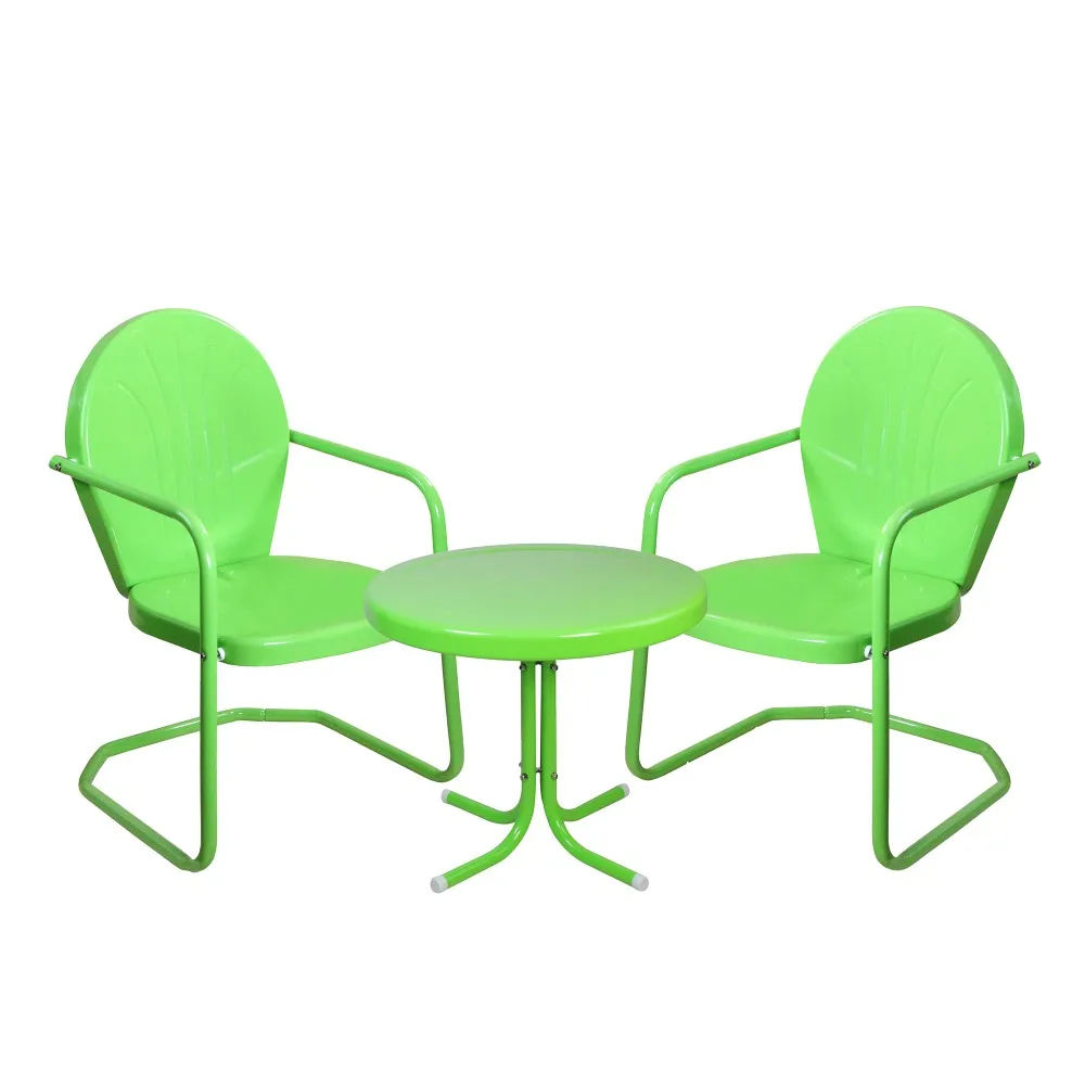 

3-Piece Retro Metal Tulip Chairs and Side Table Outdoor Set, Lime Green