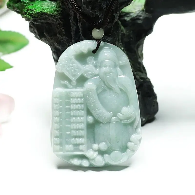 

Maichuang/ Natural Hand-carved Jade Lucky God of Wealth Emerald Pendant Necklace Men Women Accessories Fine Jewelry Gift Amulet