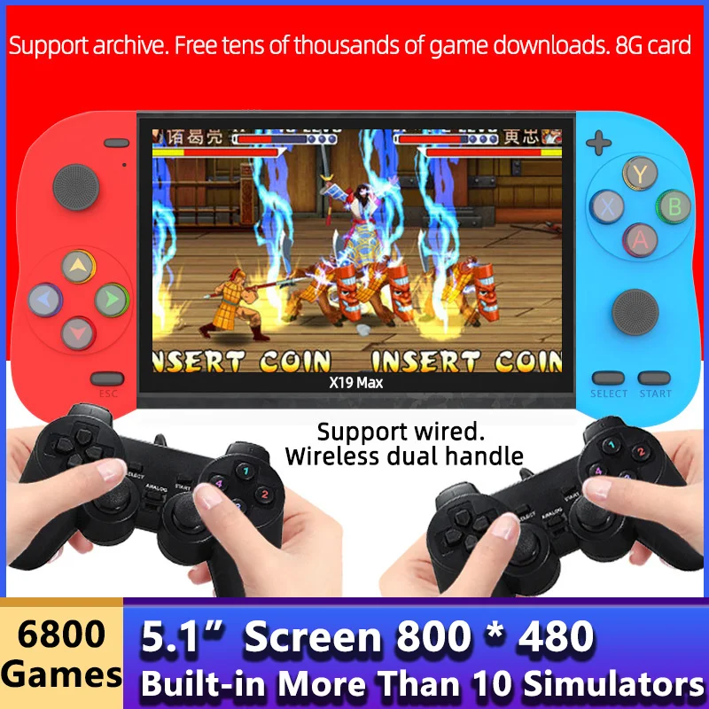 

New X19MAX 5.1" Screen 800 * 480 Handheld 6800 Games Console With Dual Remote Stick PSP Console GBA Arcade FC Boxer Sega Game