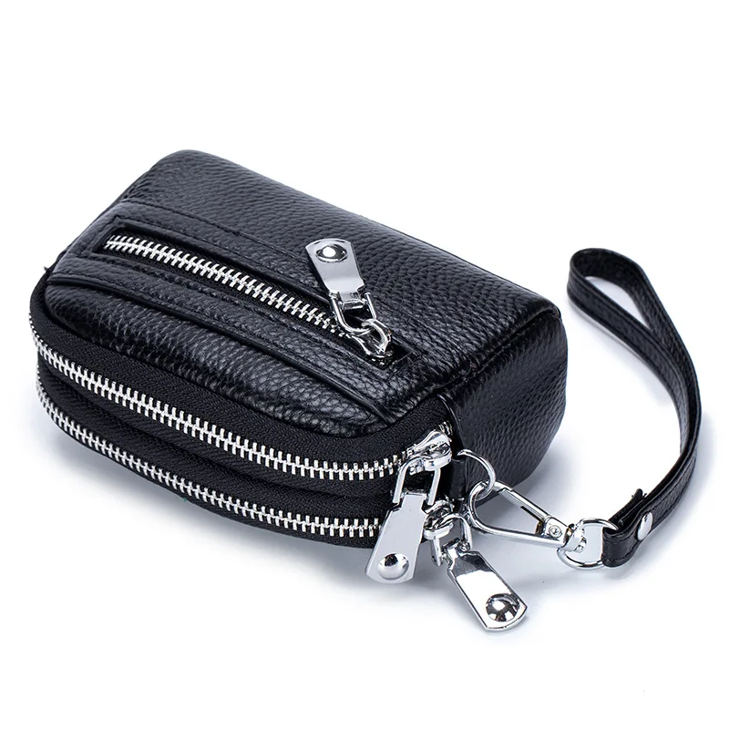 

Women's Mini Genuine Leather Wallet Double Zipper Multifunctional Coin Purse Female High Capacity Lychee Pattern Card Clutch Bag