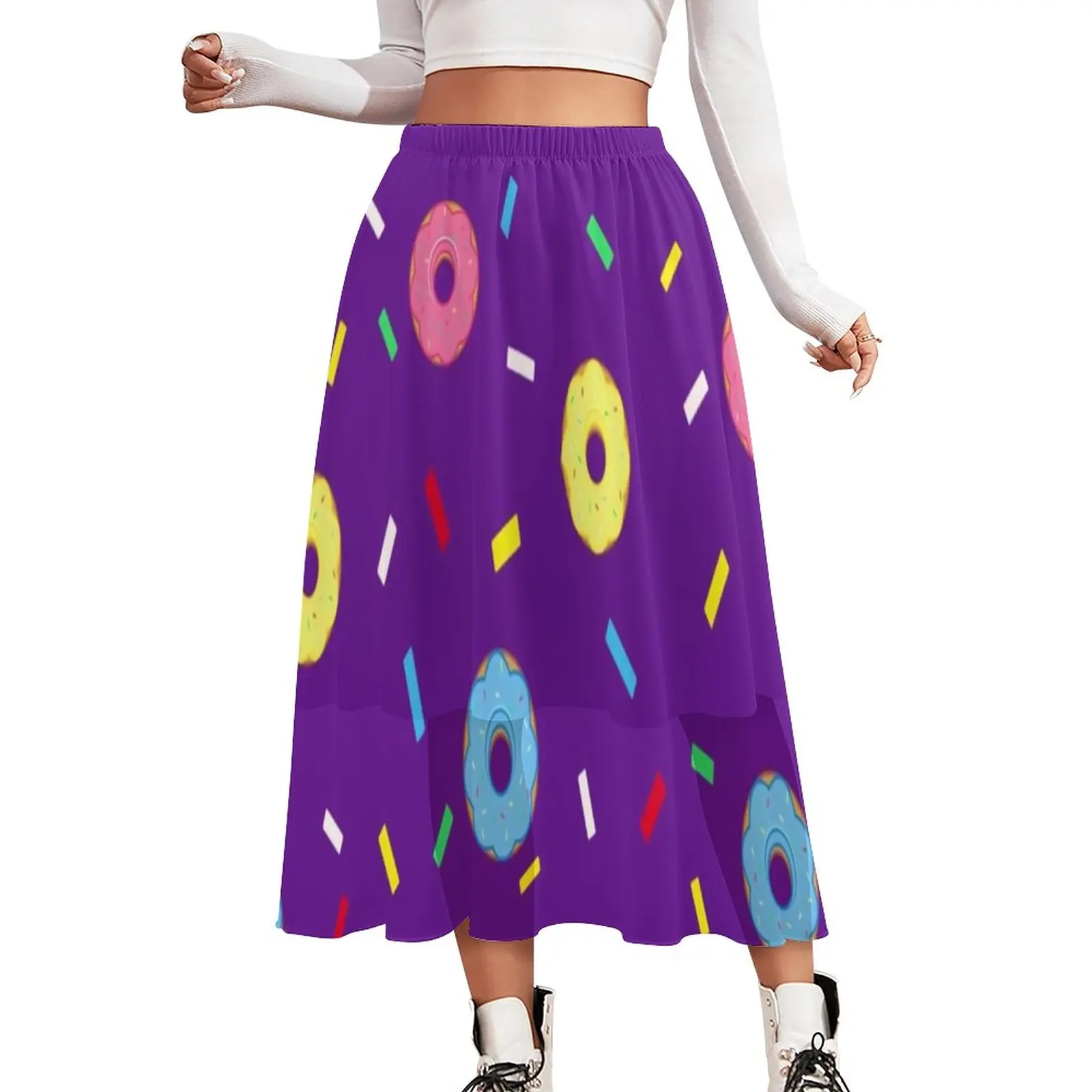 

Rainbow Doughnut Skirt Cute Food Print Retro Long Skirts High Waist Printed A-line Skirt Spring Aesthetic Bottoms Big Size