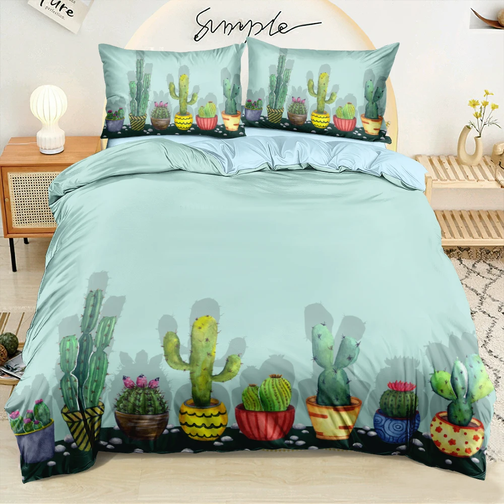 

3D Cartoon Cactus Duvet Cover Set Green Comforter Bedding Sets Full Queen King Size 220x240cm Double Bed Linen Custom Design