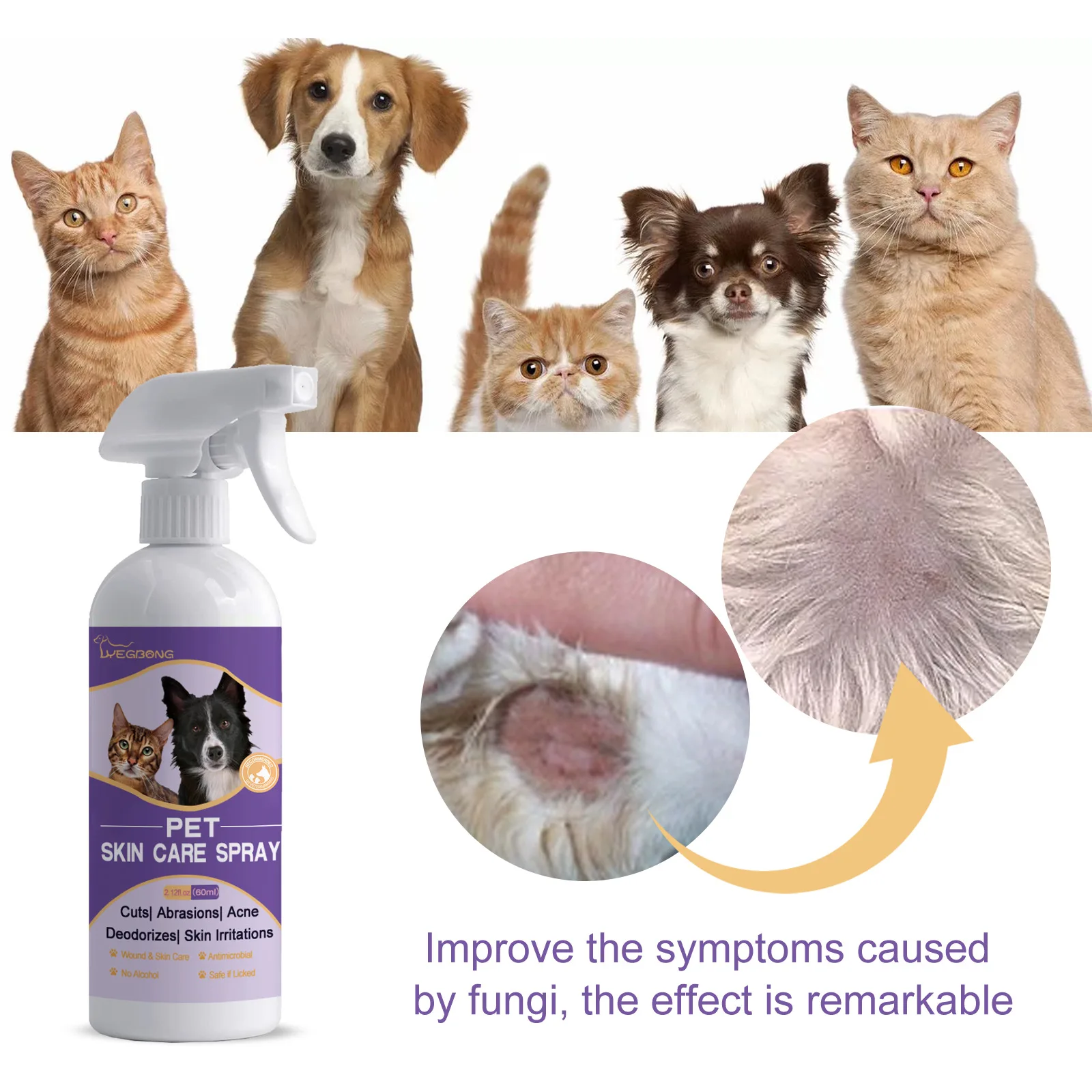 

60ml Pet Skin Care Spray Flea Lice Insect Killer Spray For Dog Cat Puppy Kitten Treatment Soothe Itching Remove Mites Eliminator