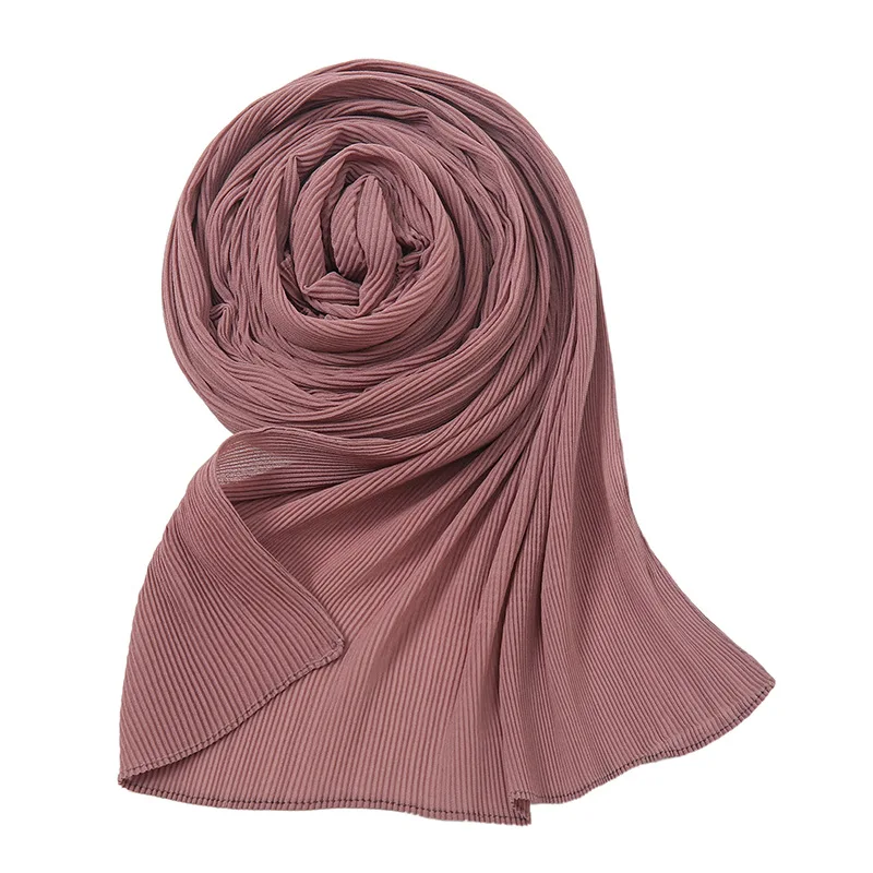 Pleated Chiffon Hijabs for Woman Wrinkle Scarf Solid Shawls Plain Muslim Headband Wraps Big Size Crinkle Turbans Long Stoles