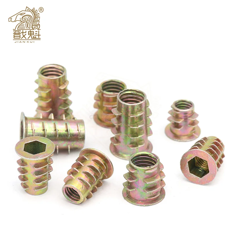 10/25/50Pcs M4 M5 M6 M8 M10 Zinc Alloy Thread For Wood Insert Nut Flanged Hex Drive Head Woodworking Furniture Nuts