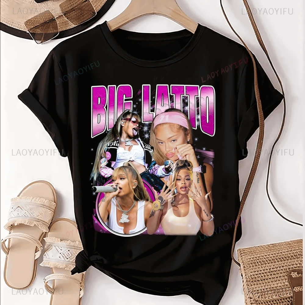 Винтажная свободная футболка с принтом певицы Latto топ Trend Harajuku нейтральная