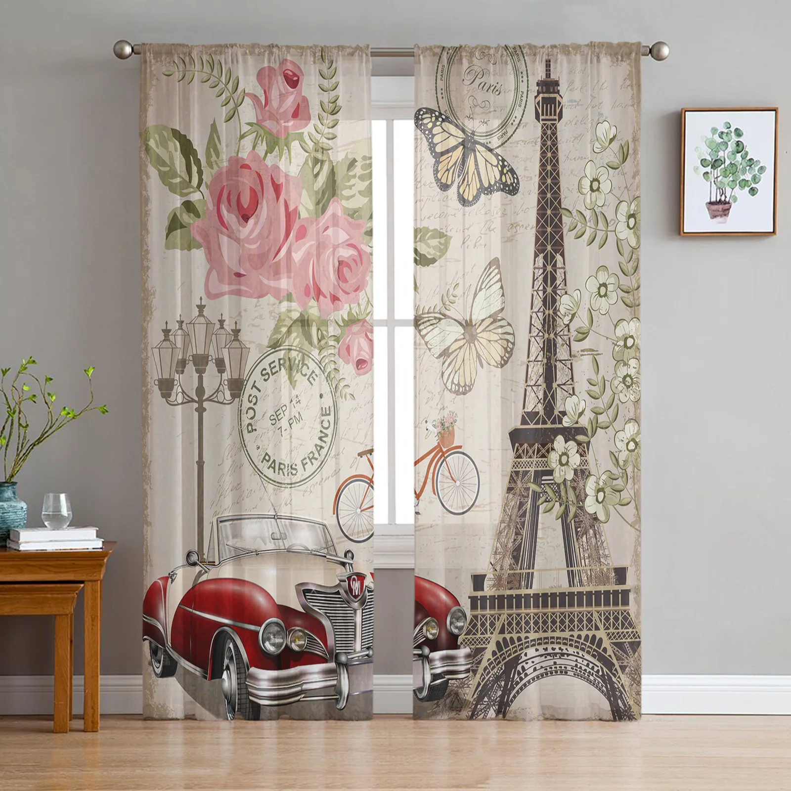 

Paris Eiffel Tower Butterfly Bedroom Organza Voile Curtain Window Treatment Drapes Tulle Curtains for Living Room Sheer Curtains