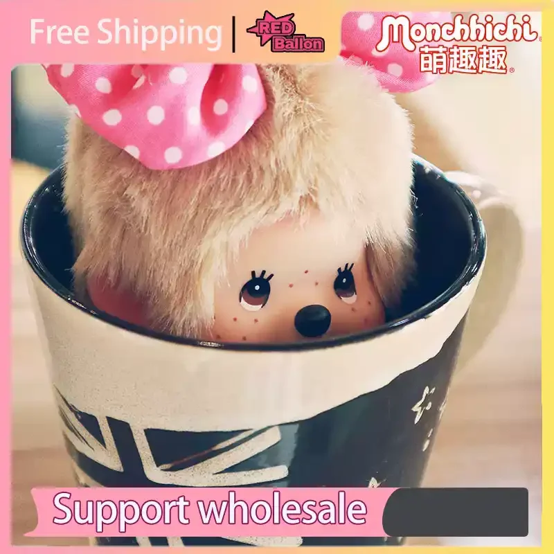 Фото Новинка: плюшевая кукла-брелок Monchhichi «Девочка-фермерша» с большим бантом и розовым сердцем из страз, подарок для девочек №2
