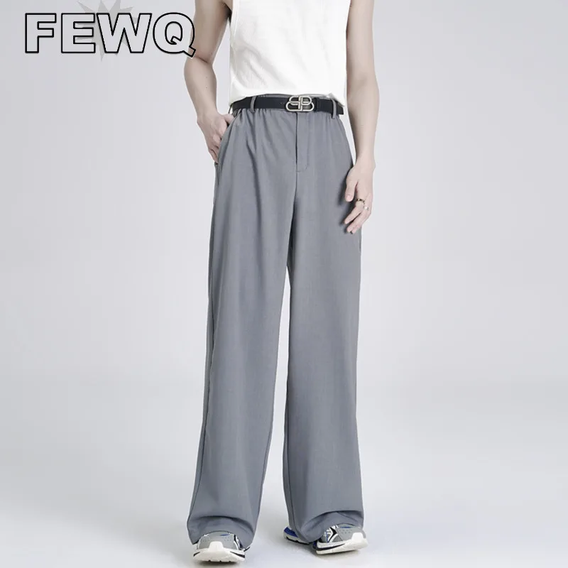 

FEWQ корейские модные мужские костюмные брюки однотонные винтажные широкие брюки в стиле High Street Повседневные брюки нишевой дизайн мужская ле...