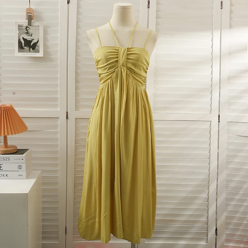 

Платье-сарафан женское с вырезом лодочкой, прямой свободный сарафан средней длины на тонких бретельках, с драпировкой, в стиле бохо, для отд...