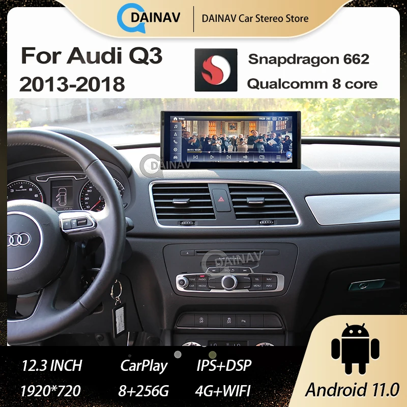 

Автомобильная Мультимедийная система Qualcomm 662, 8 ядер, Android 11, радио для Audi Q3 13-19, Wi-Fi, SIM, RAM, BT, IPS, сенсорный экран, GPS-навигация