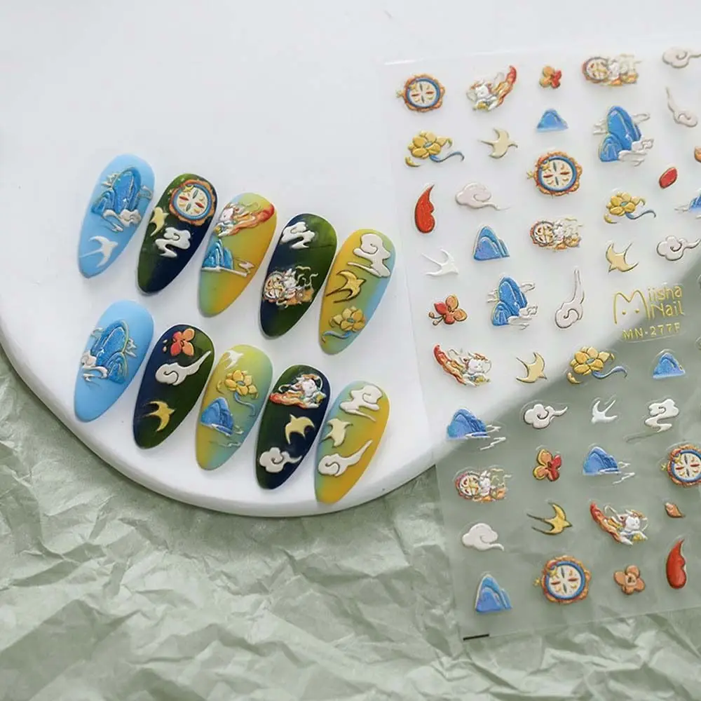 

Cloud Shaped Chinese Nail Decals Mountain Pattern Chinese Nail Stickers Colorful for Nail Salon Lady Girls