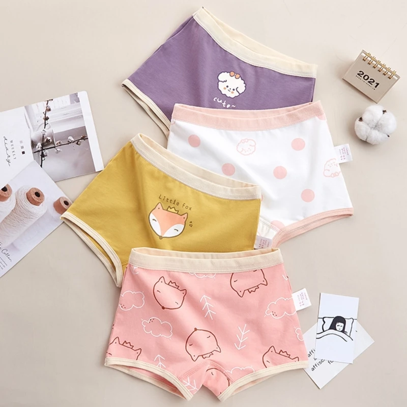 

4Pcs Printed Briefs for Girls 3-9T Children Girl Cotton Underpants Panties