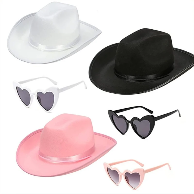 

Cowboy Hat Sunglass Travel Cap Western Hat Outdoor Glasses Jazz-Cap Pink Cowgirl Style Unisex Wear