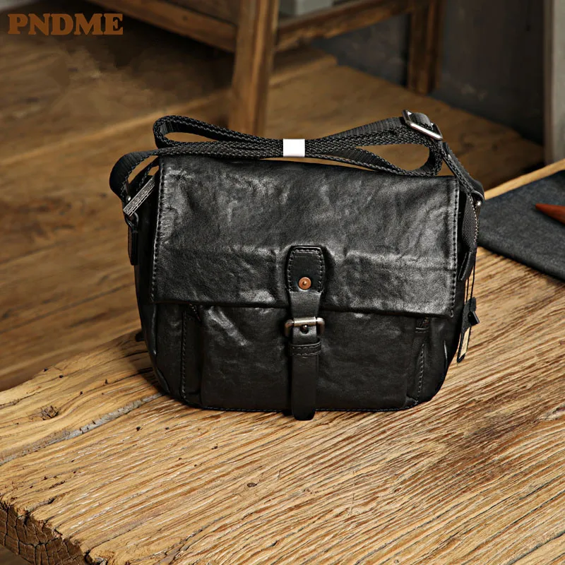 PNDME simple leisure luxury desig men's shoulder bag daily outdoor high quality natural real leather crossbody bag for teenagers