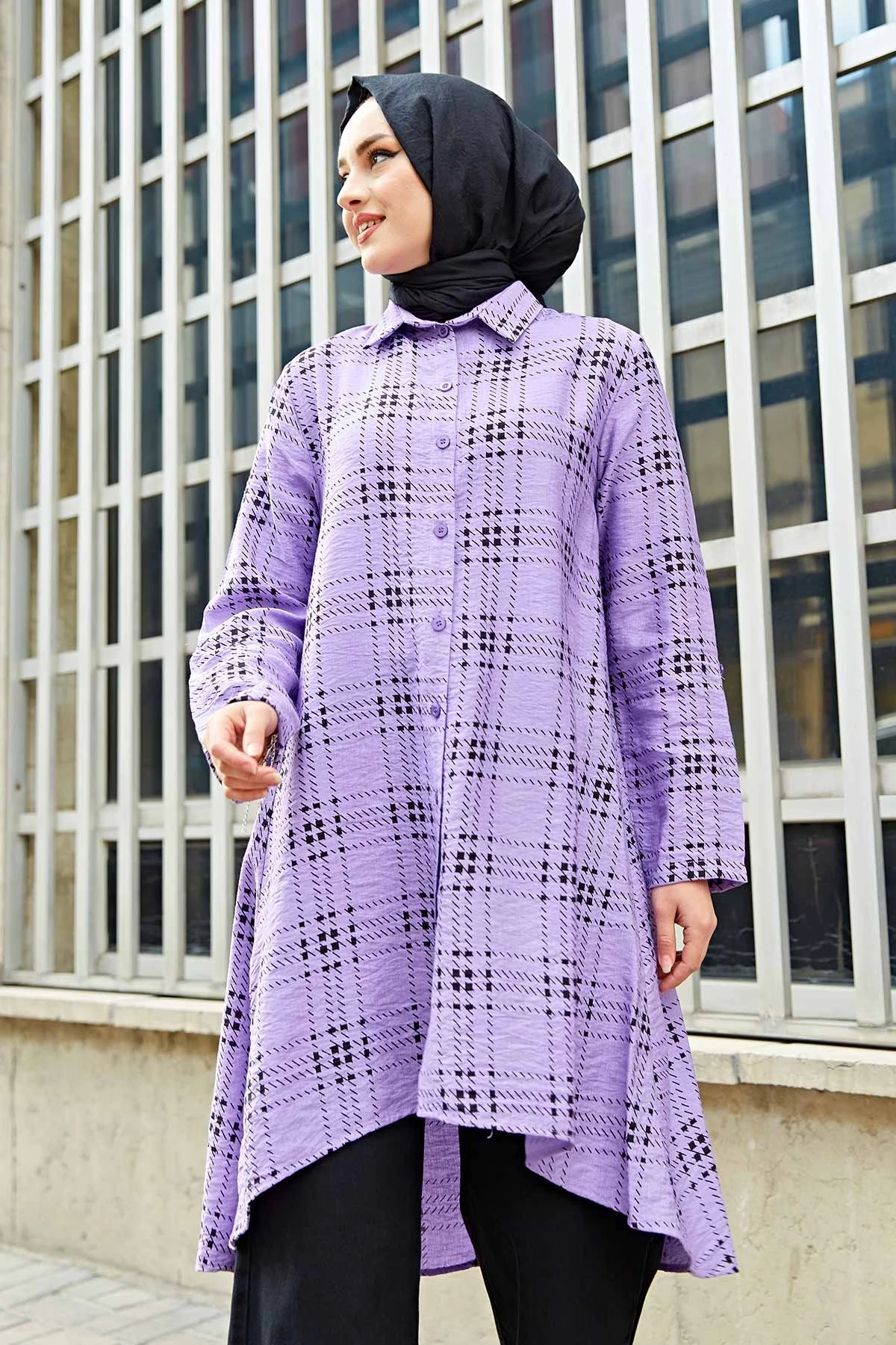 Patterned Asymmetrical Cut Shirt TH-Purple
