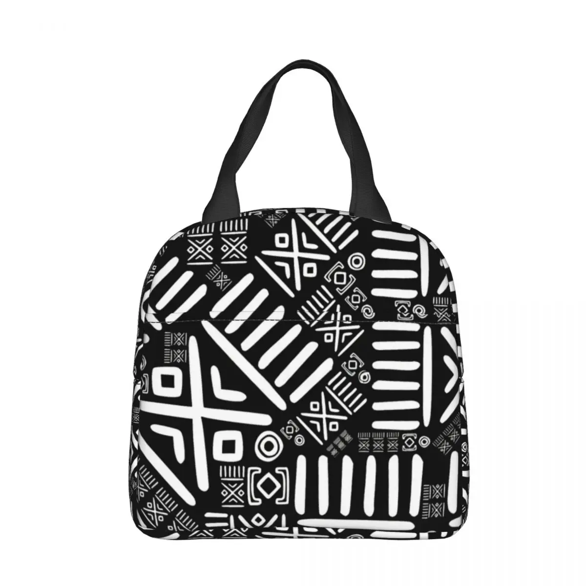 

Ethnic African Pattern Black And White Lunch Bag Box Children Aluminum Bag Foil Portable Lunchbox