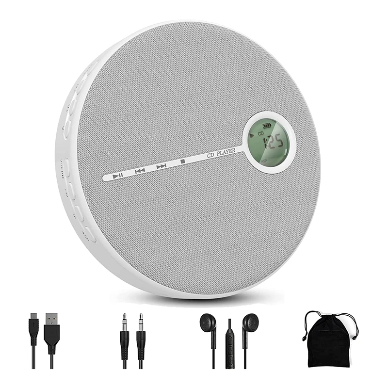 

Портативный Bluetooth CD-плеер, перезаряжаемый MP3-плеер Walkman с наушниками и двойными стереодинамиками для дома и путешествий
