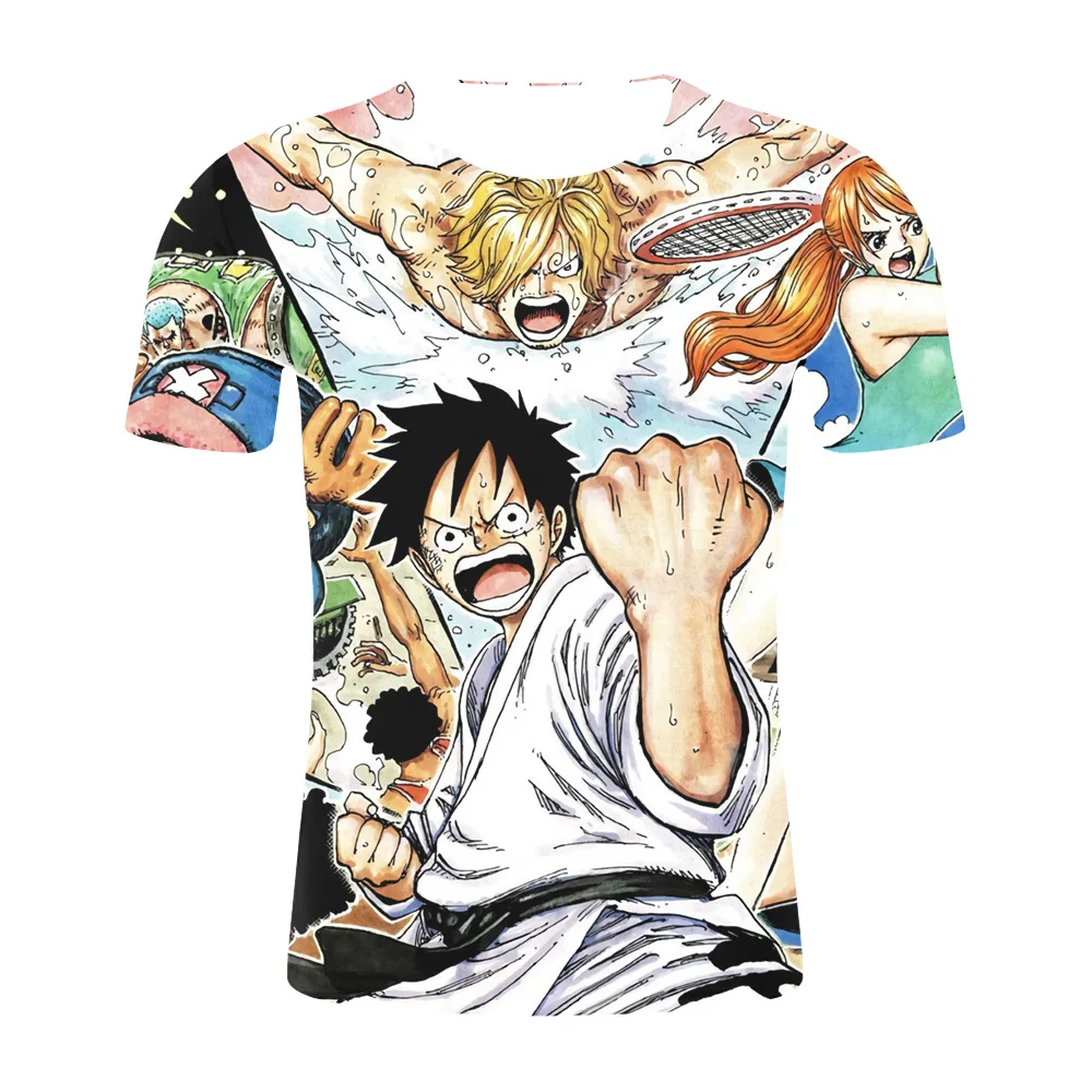 

2021 Hot Summer New 3D Printing Interesting Anime One Piece Luffy Pattern Street Casual T-shirt Round Neck Short Sleeve