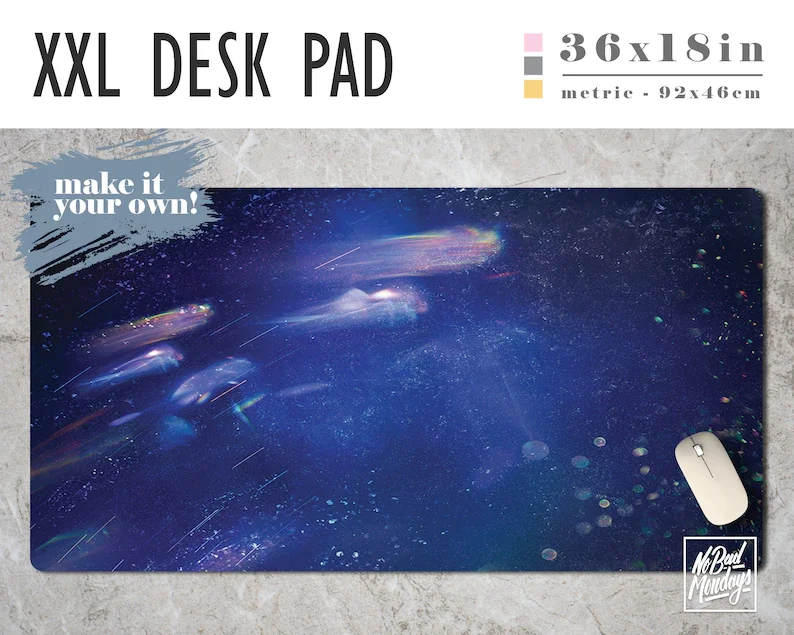 

Galaxy Print Large Desk Pad with Available Custom Monogram - Extended Mouse Mat - 36x18in