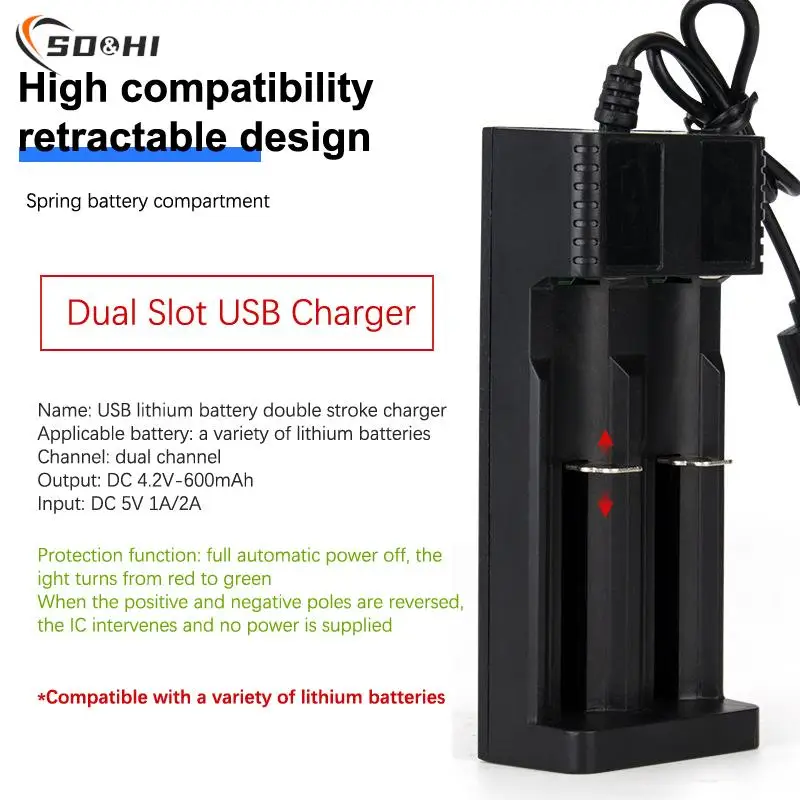

1/2 Slots Smart 18650 Charger Lithium Battery Charger Universal Battery USB Charger Smart Chargering For Rechargeable Batteries