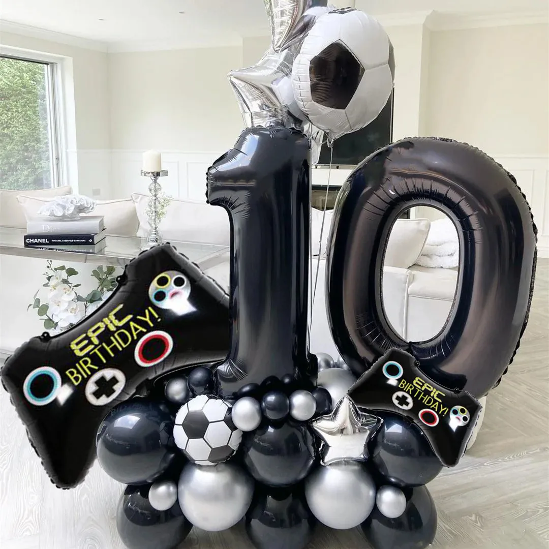

48PCS Gamepad Game on Theme Adult Boy Birthday Party Babyshower 32inch Foil Black Number Balloons Kids Toy Favors
