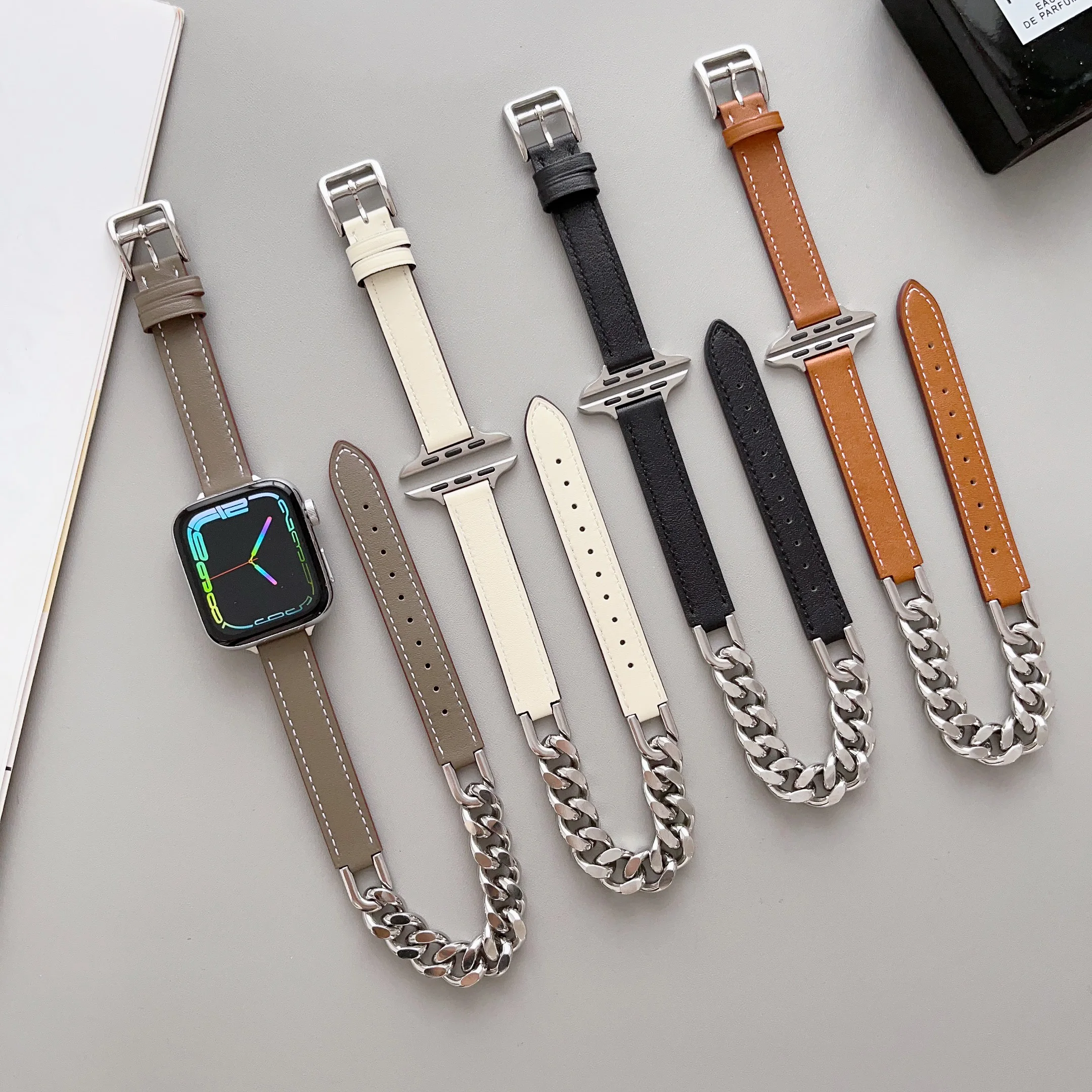 Leather Correa For Apple Watch Ultra 49MM Metal Strap 45mm 41mm Replacement Double Tour Bracelet For IWatch Series 8 7 6 5 44mm