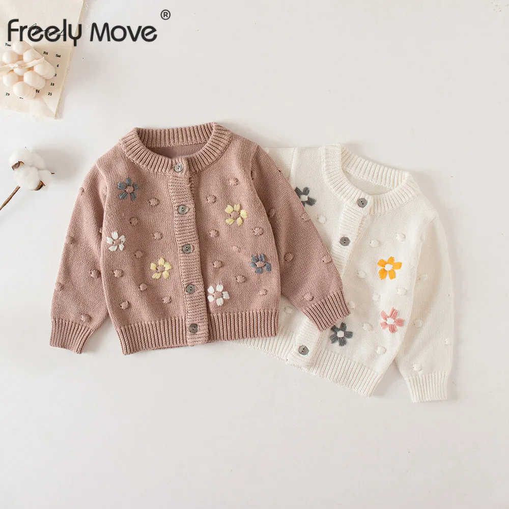 

Freely Move 2022 Autumn Newborn Baby Girls Sweater Coats Knit Floral Embroidery O-neck Cardigan Jacket Girls Infant Outwear Tops