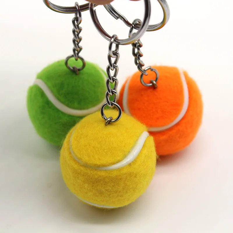 

New 100Pcs 6 Colors Key Chain Tennis Ball Metal Keychain Car Key Chain Key Ring Sports Chain Sliver Color Pendant
