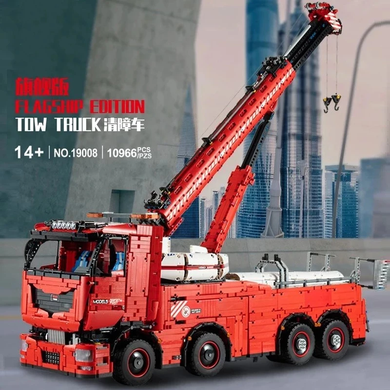 

19008 строительные блоки MOULD KING, высокотехнологичное стандартное приложение, моторизованный буксировочный кран, грузовик MKII, набор кирпичей, ...