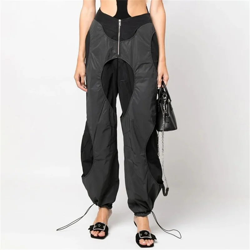 Summer 2023 New in Women's Pants Korean Fashion Patchwork Elastic Waist Trousers Technology Reflective Fabric Cargo Pants y2k