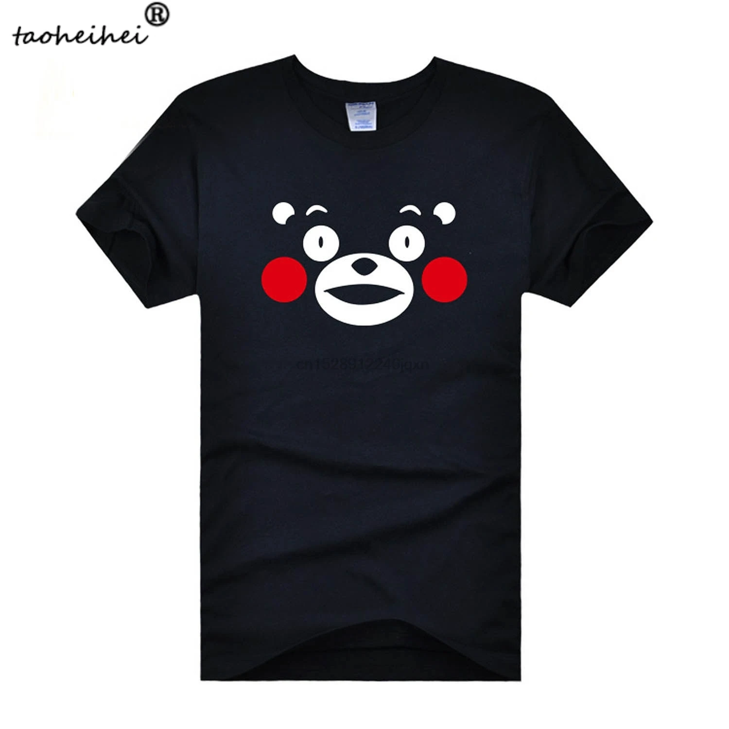 Черная футболка унисекс KUMAMON в японском стиле с милым медведем и короткими