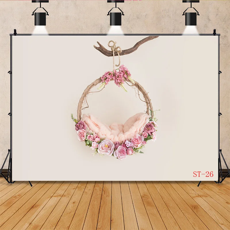 

Newborn Baby Digital Photography Fur Garland Backdrop Floral Basket Birthday Hundred Days Studio Background XSE-26