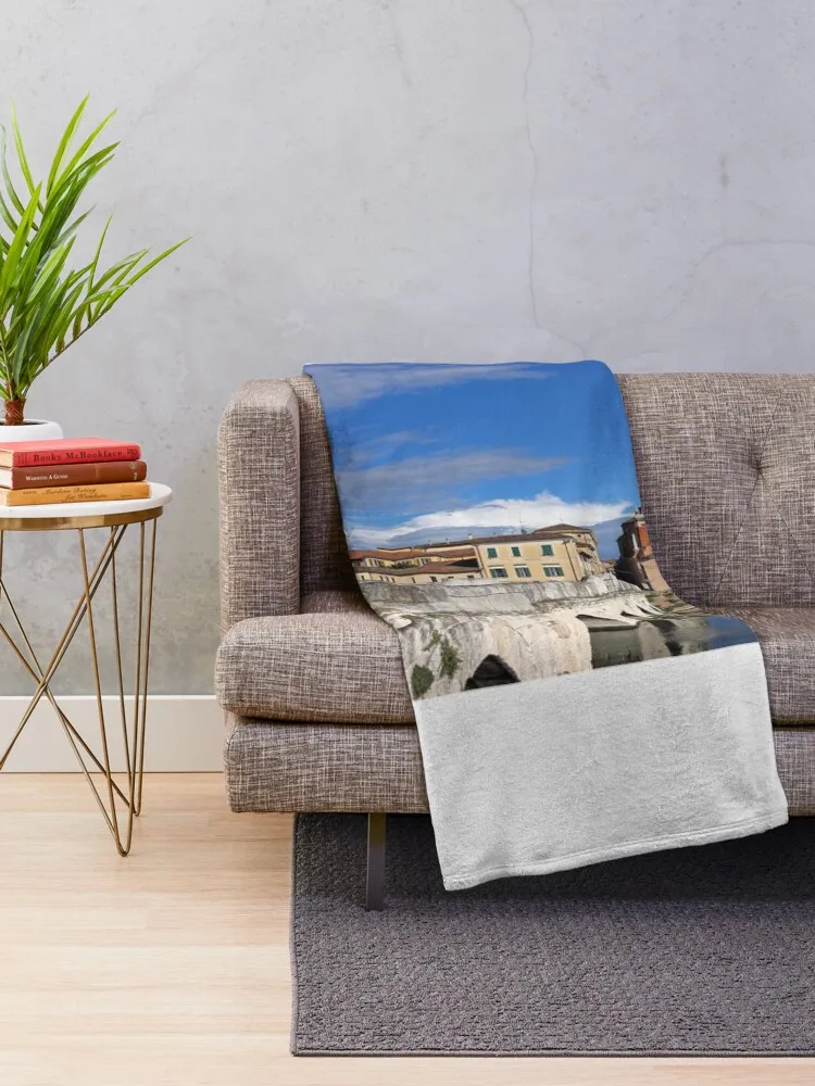 Old town and stone Tiberius bridge in Rimini Italy Throw Blanket Sleeping Bag Retros Giant Sofa Quilt Blankets