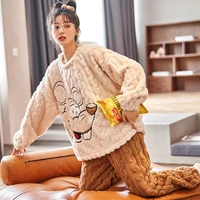 plus velvet thick thick section cute sweet casual cute sweet round neck every day autumn and winter new coral fleece pajamas