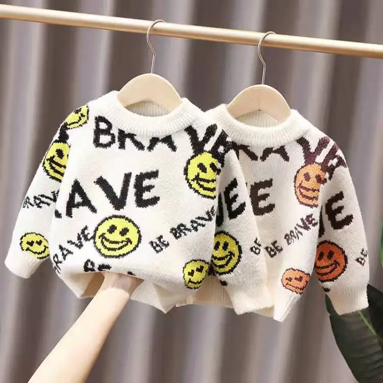 

Boys Spring Autumn Knit Baby Sweater Handsome Crew Neck Long Sleeve Letter-printed Pullover Tops Winter Warm Children's Clothes